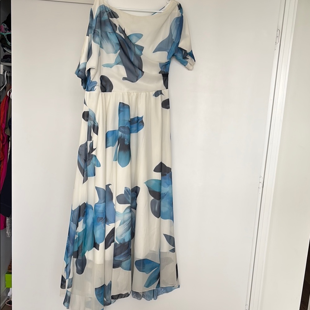 Blue Asymmetrical Flutter Sleeve Sundress